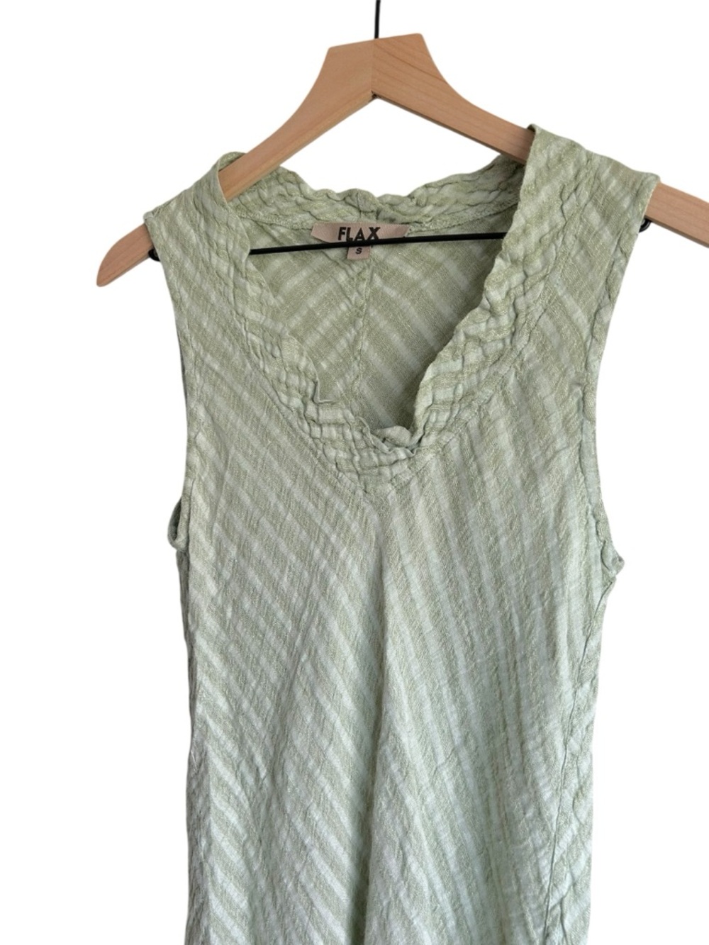 FLAX Green 100% Linen Stripe V Neck Sleeveless Top Womens S - Picture 4 of 6